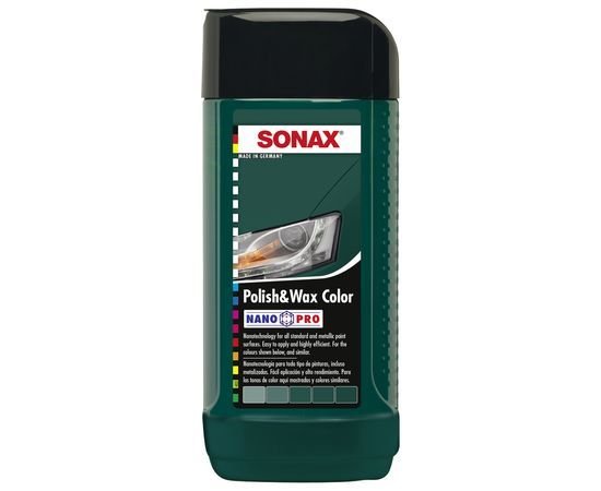 Цветной полироль с воском зелёный 250 мл SONAX Polish&Wax Color NanoPro (296741)