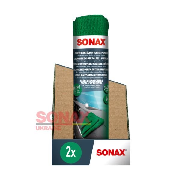 Микрофибра Sonax для стекол и салона 38×38см 2шт (498441) Микрофибра Sonax для стекол и салона 38×38см 2шт (498441)